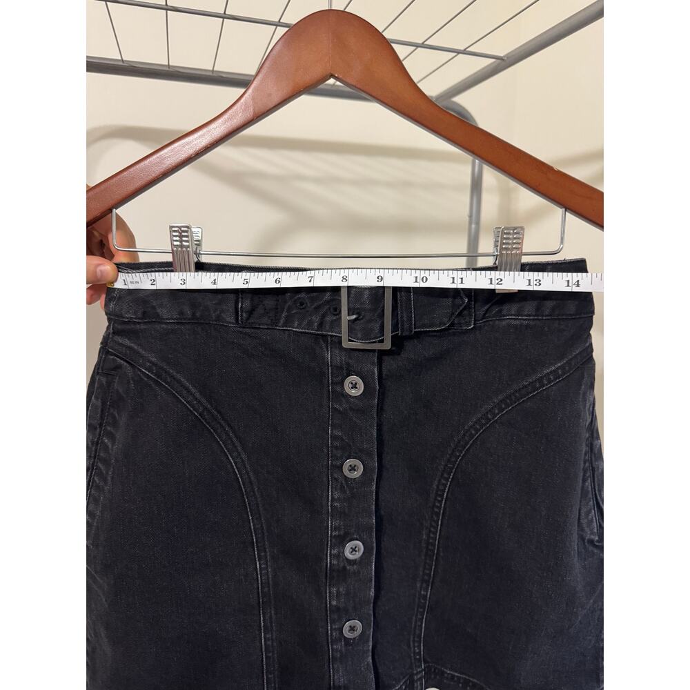 Pilcro Anthropologie Black Denim Button Front Mini Skirt Belted Size 4 - Picture 8 of 11